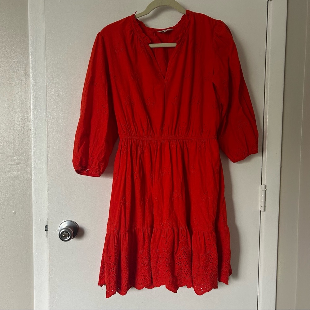 Knox Rose Vibrant Orange Eyelet Dress, Size Medium